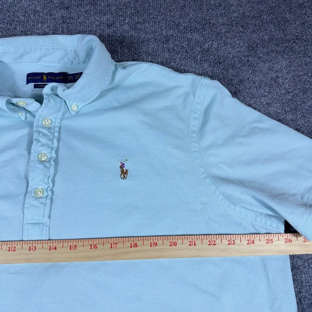 Polo Ralph Lauren Mens XXL Light Blue Knit Oxford Short Sleeve Polo Small Stain